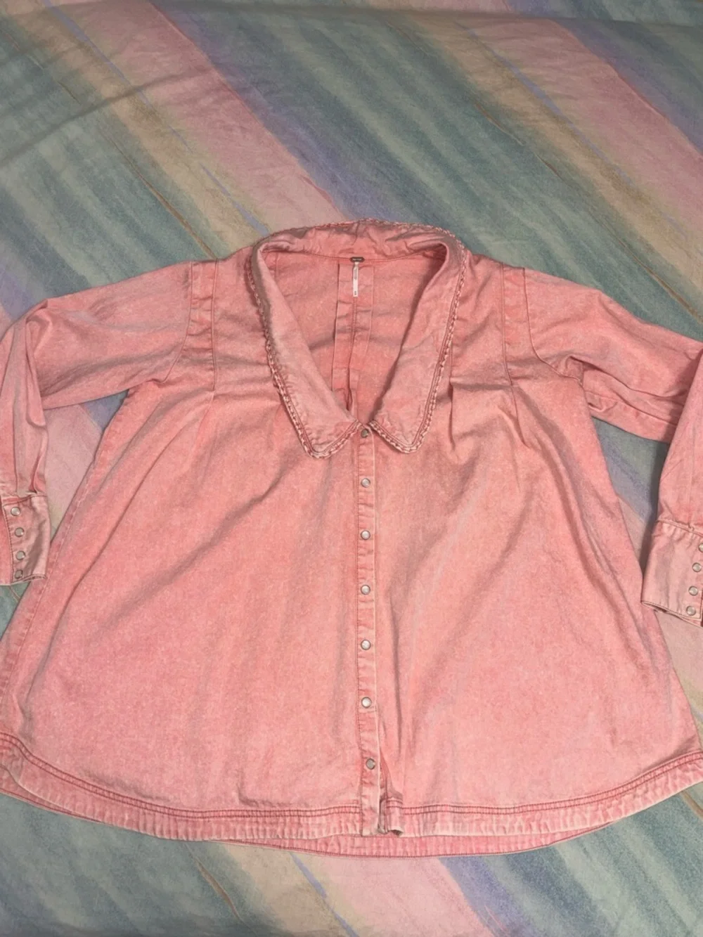 Free People Charlie Denim Top in Pink size M